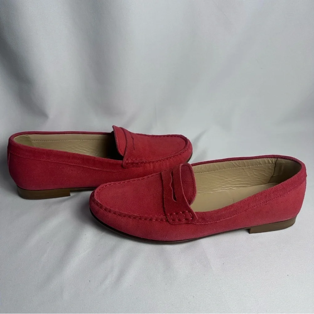 J Crew Womens Suede Leather Fuchsia James Loafers Flats Shoes size 8